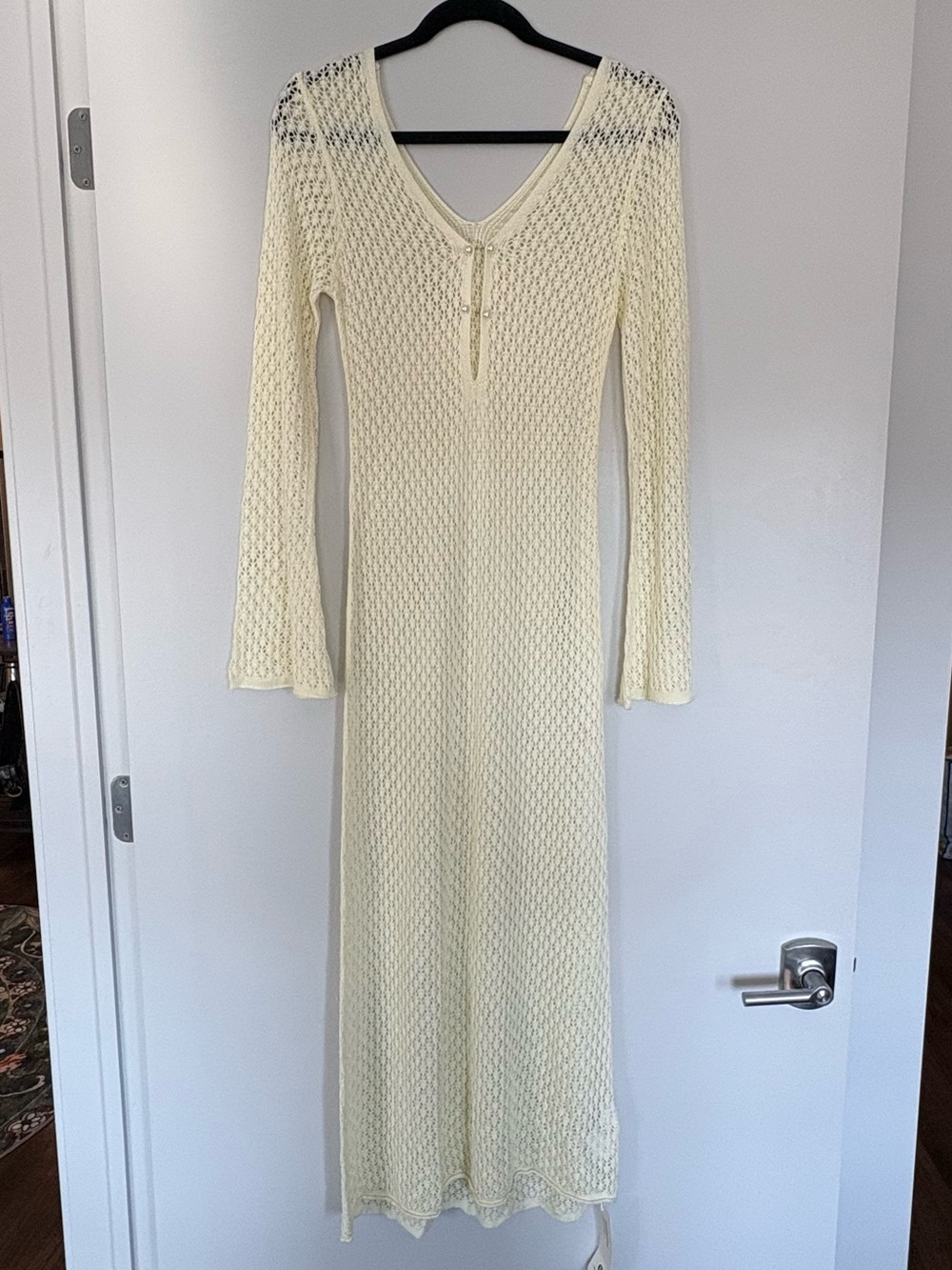 Cream Crochet Maxi Dress with Pearl Detail SZ SMALL nwt!